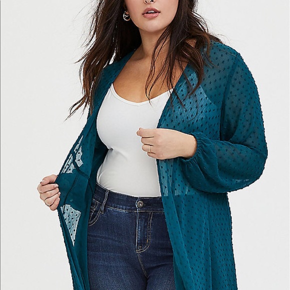 Nwt Torrid size 3 Dark Teal Swiss Dot Kimono - Picture 2 of 5
